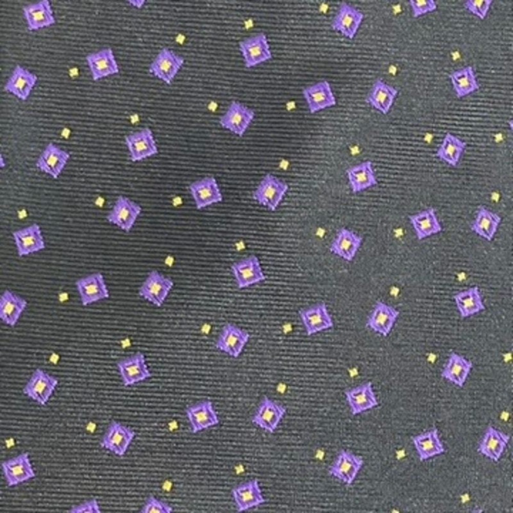 Lauren Ralph Lauren Necktie Silk Black Purple Squares Print Hand Finished - Picture 5 of 5